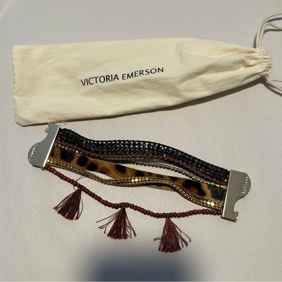 Victoria Emerson Leopard Print Cuff stacking Bracelet Gold Crystal Boho - Picture 3 of 8